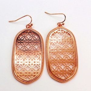 Rose Gold Earrings | Rose Gold Filigree Earrings | Oval Statement Earrings